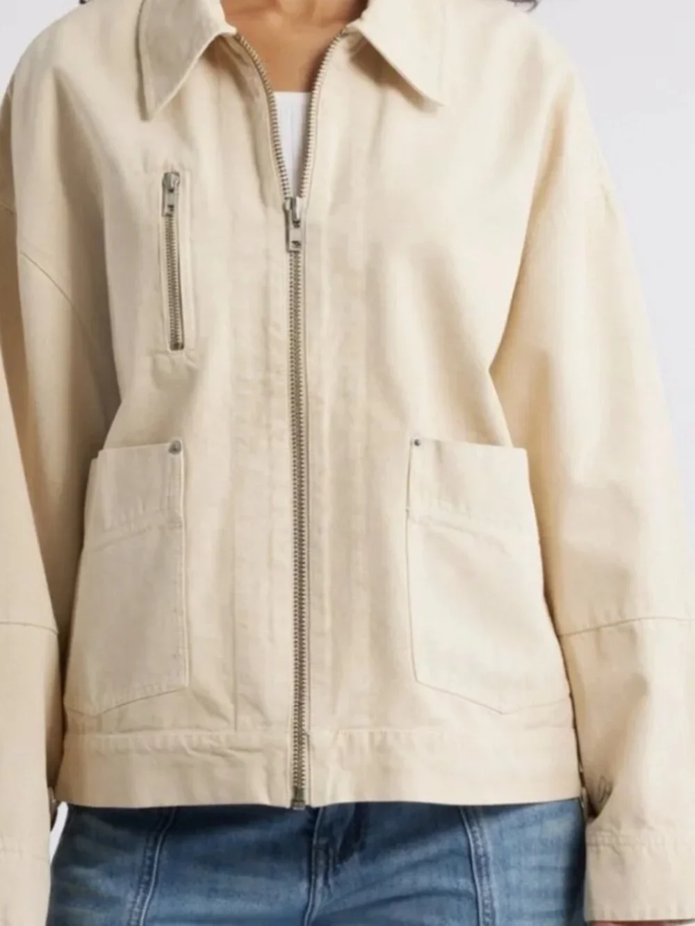 Free People Sally Ivory Canvas Jacket Small Utility Workwear Oversized NWOT